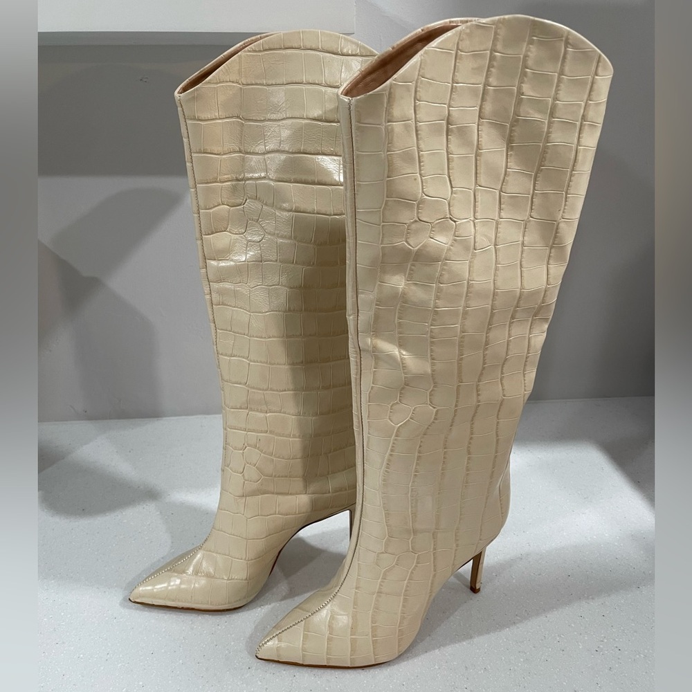 Schutz Maryana Crocodile-Embossed Leather Boots